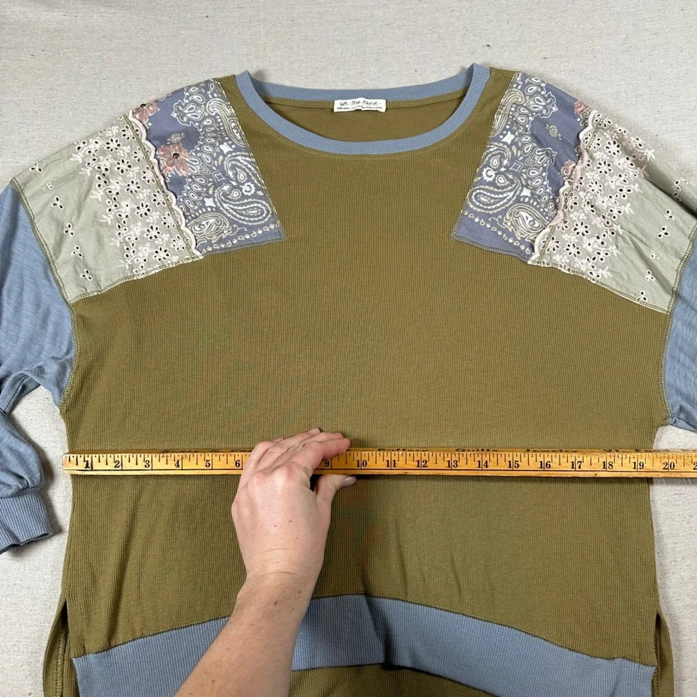 Free People We The Free XS Olive Green Patchwork Eyelet Thermal Top Feelin‎ It